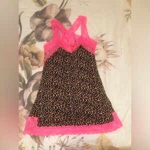 Leopard Print Chemise with Pink Lace